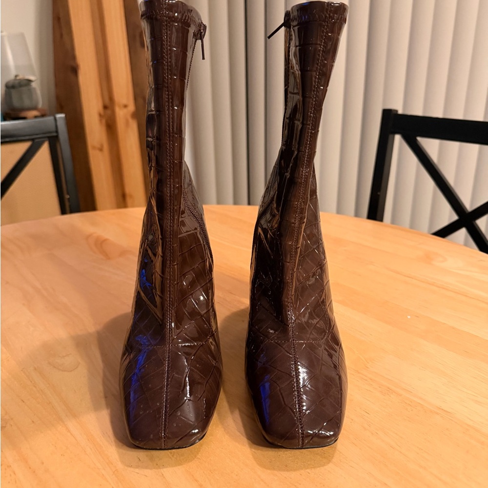 Brown Faux Leather Women's Boots